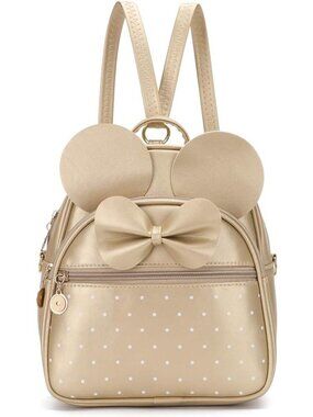 Women Girls Gold Mini Backpack Cute Bowknot Convertible Shoulder Bag